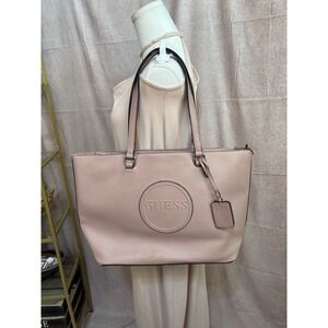 Guess Los Angeles Blush Pink Saffiano Faux Leather Tote Bag Zippered Handbag